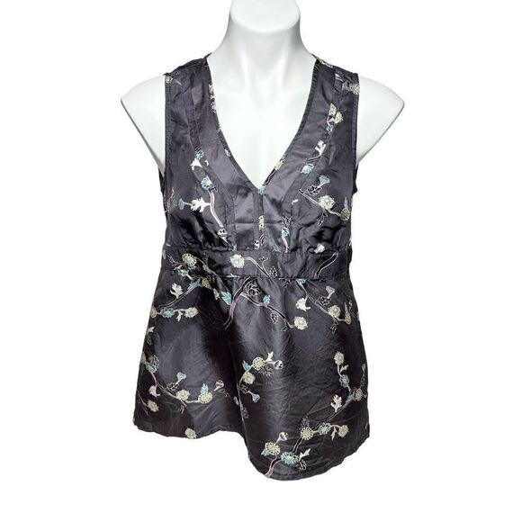 Old Navy gray floral 100% silk sleeveless top size M - Picture 1 of 15